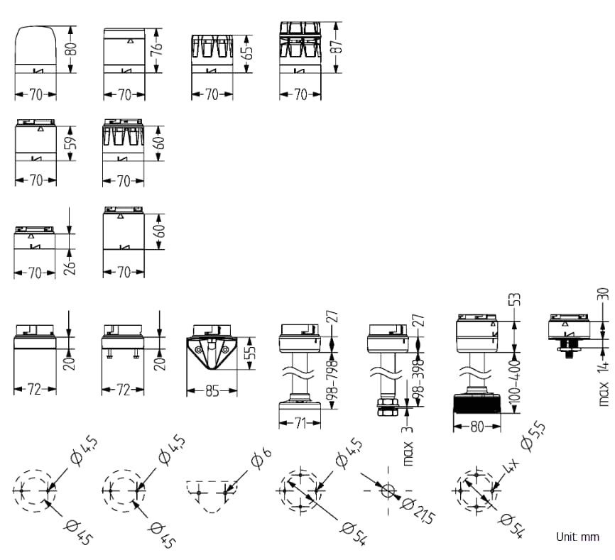 Mechanical Drawing - Auer Signal PC7DF LED Multifunctional Modules